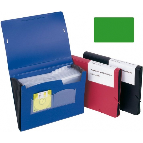 Fächertasche grün transparent Q-CONNECT KF02480 13 teilig