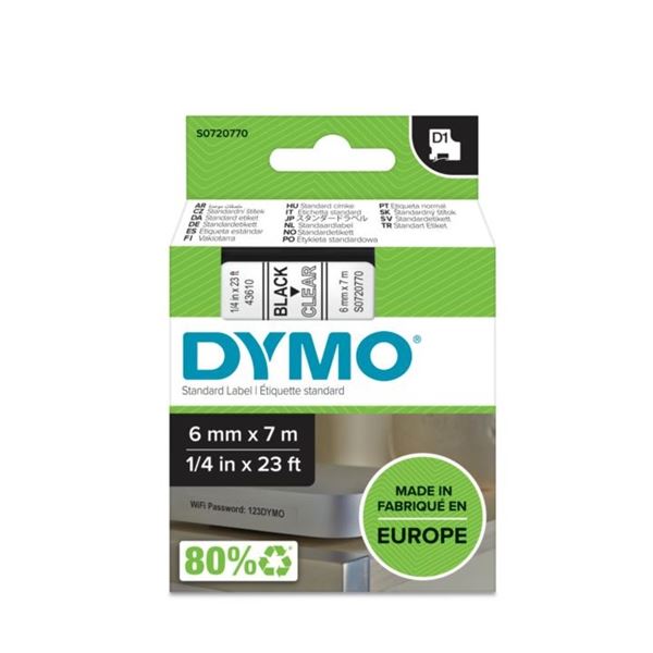 DYMO D1 - Standardetiketten - Schwarz auf Transparent - 6mm x 7m