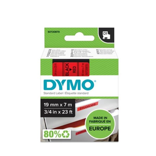 DYMO D1 - Standardetiketten - Schwarz auf Rot - 19mm x 7m