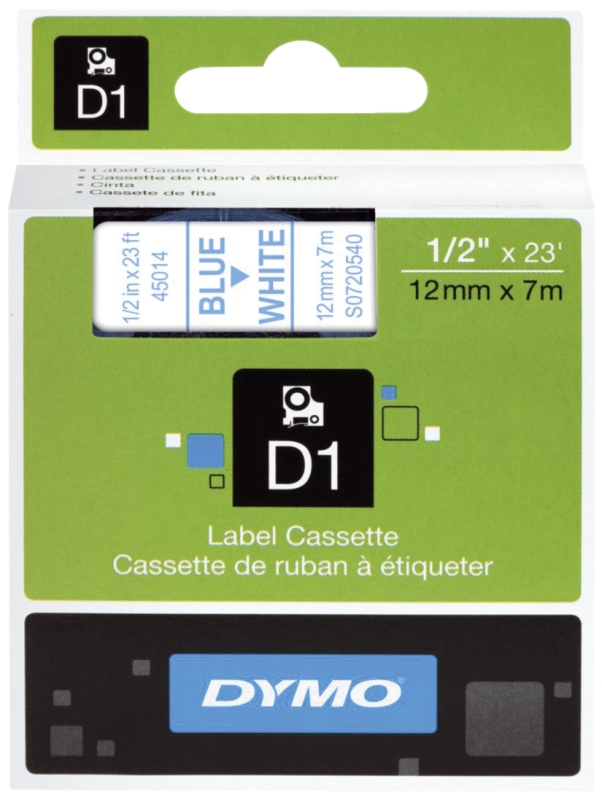 Schriftband D1 Dymo 12mm 7lfm blau auf weiß 45014