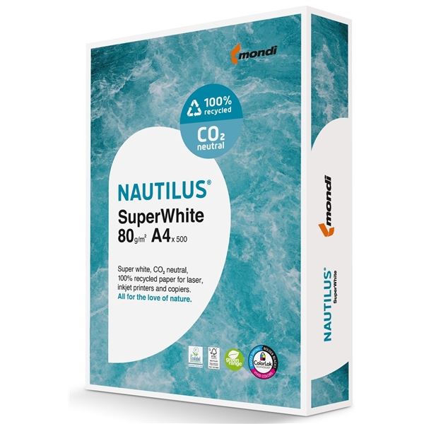 Nautilus SuperWhite DIN A4 Kopier-/ Druckerpapier 80 g/m² Glatt Weiß 500 Blatt
