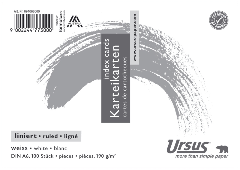 Karteikarte A6q weiß liniert URSUS 094068000 190g