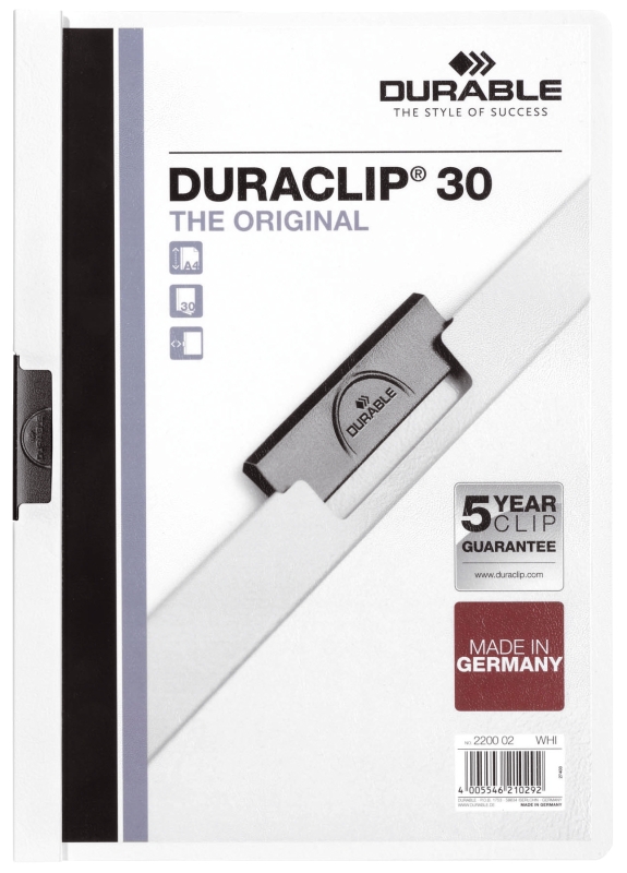 Clip-Mappe A4 Duraclip weiß DURABLE 2200 02