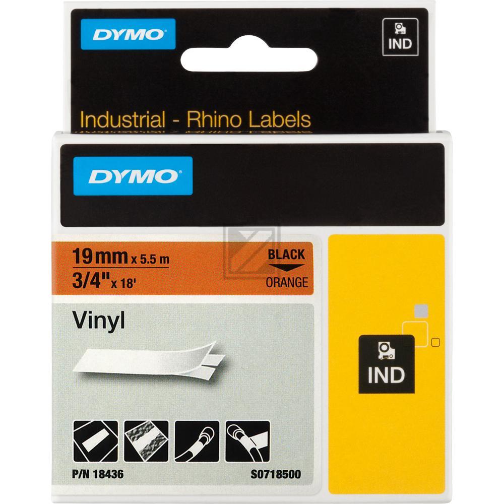 DYMO 19mm RHINO Coloured Vinyl Schwarz auf orange